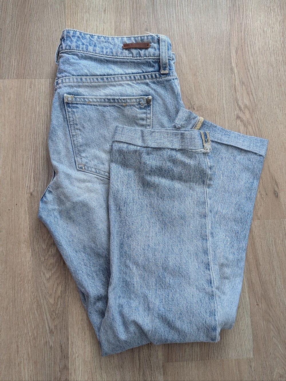 Pilcro Raw Edge Cut + Cuffed Hyphen Lightwash Blue Denim Jeans